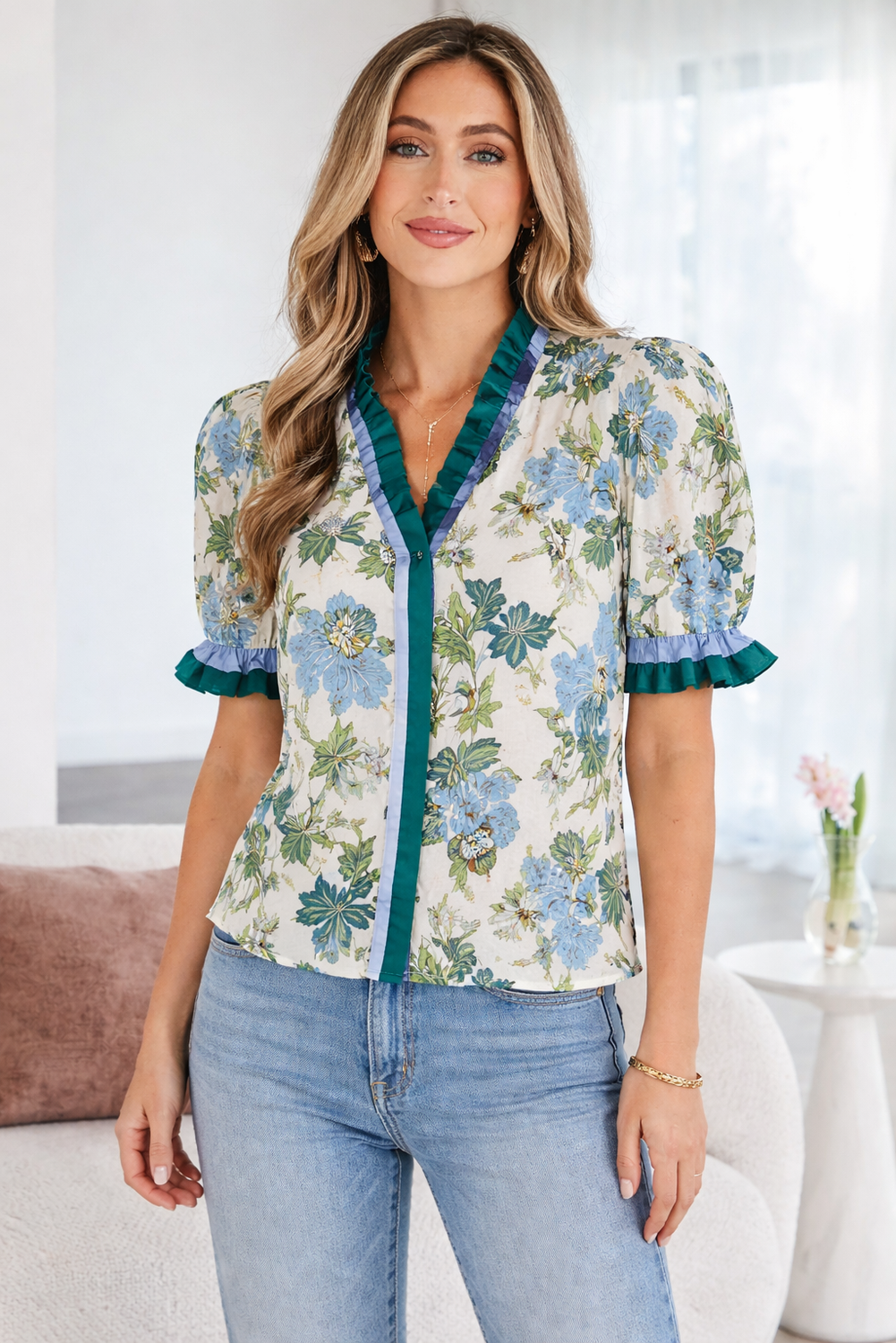 Mila Trim Short Sleeve Blouse