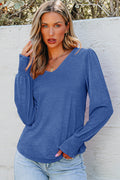 Andrea Shirred Shoulder Frilled Cuffs Long Sleeve Top