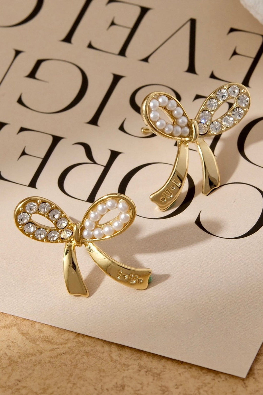 Winter Rhinestone Pearl Bow Earrings