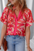 Rosalyn Print Striped Trim Blouse