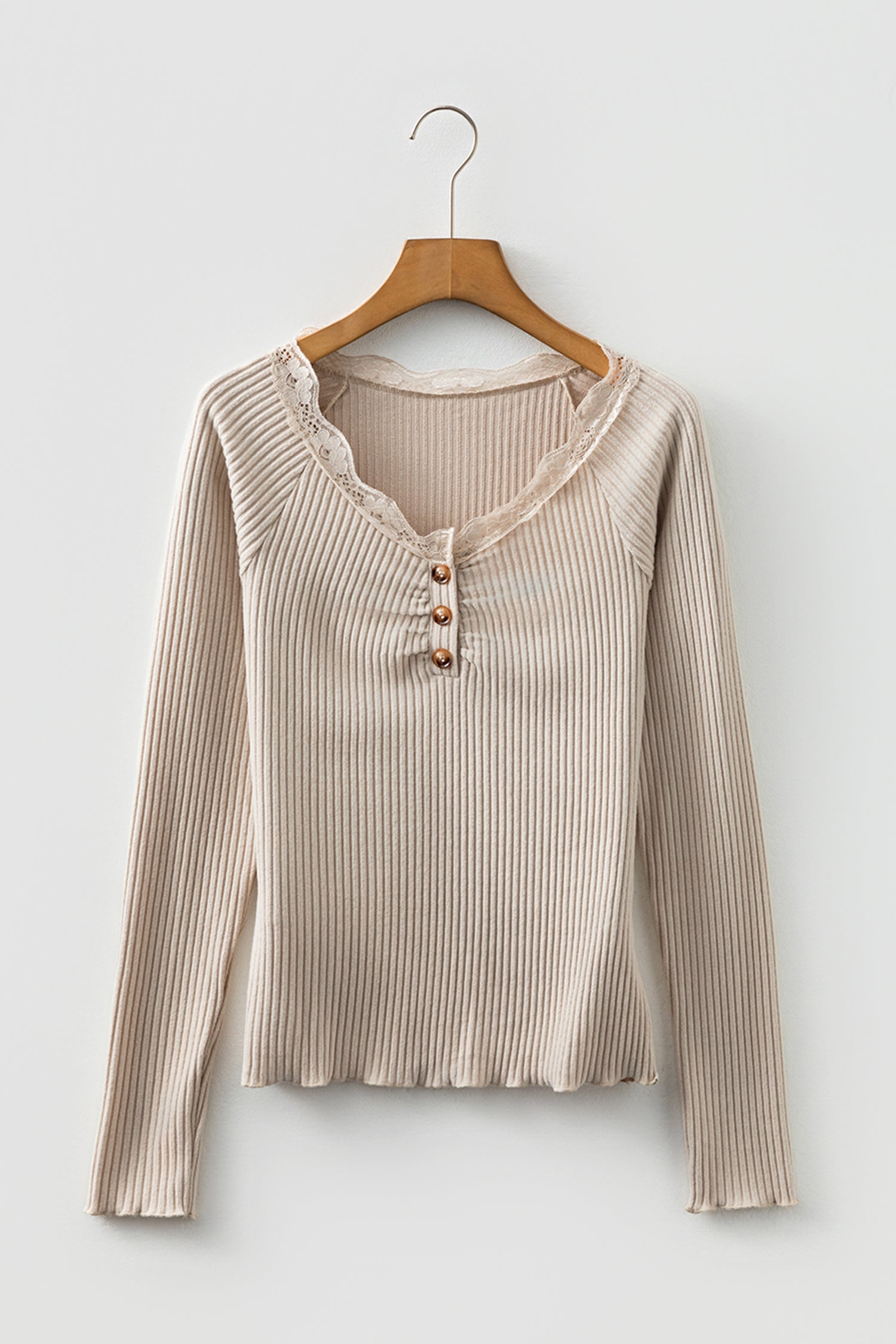 Pearl Sleeve Ribbed top Long Sleeve Top