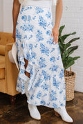 Salma Boho Floral High Waist Ruffle Split Maxi Skirt
