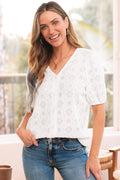 Elowyn Lace Puff Sleeve Button Up Top
