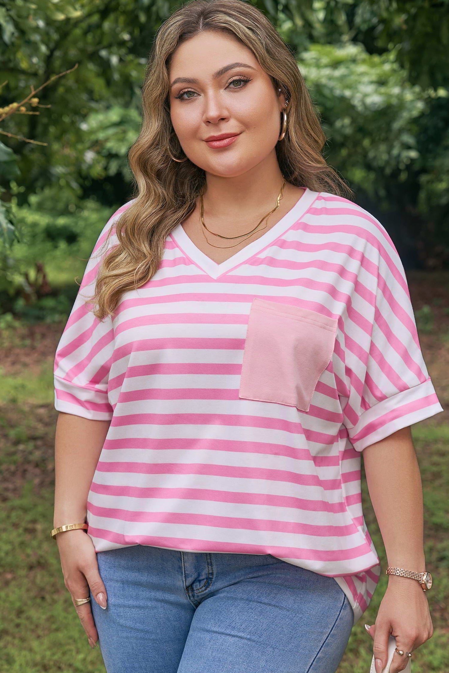 Ivanna Stripe Colorblock Patched PLUS Tee