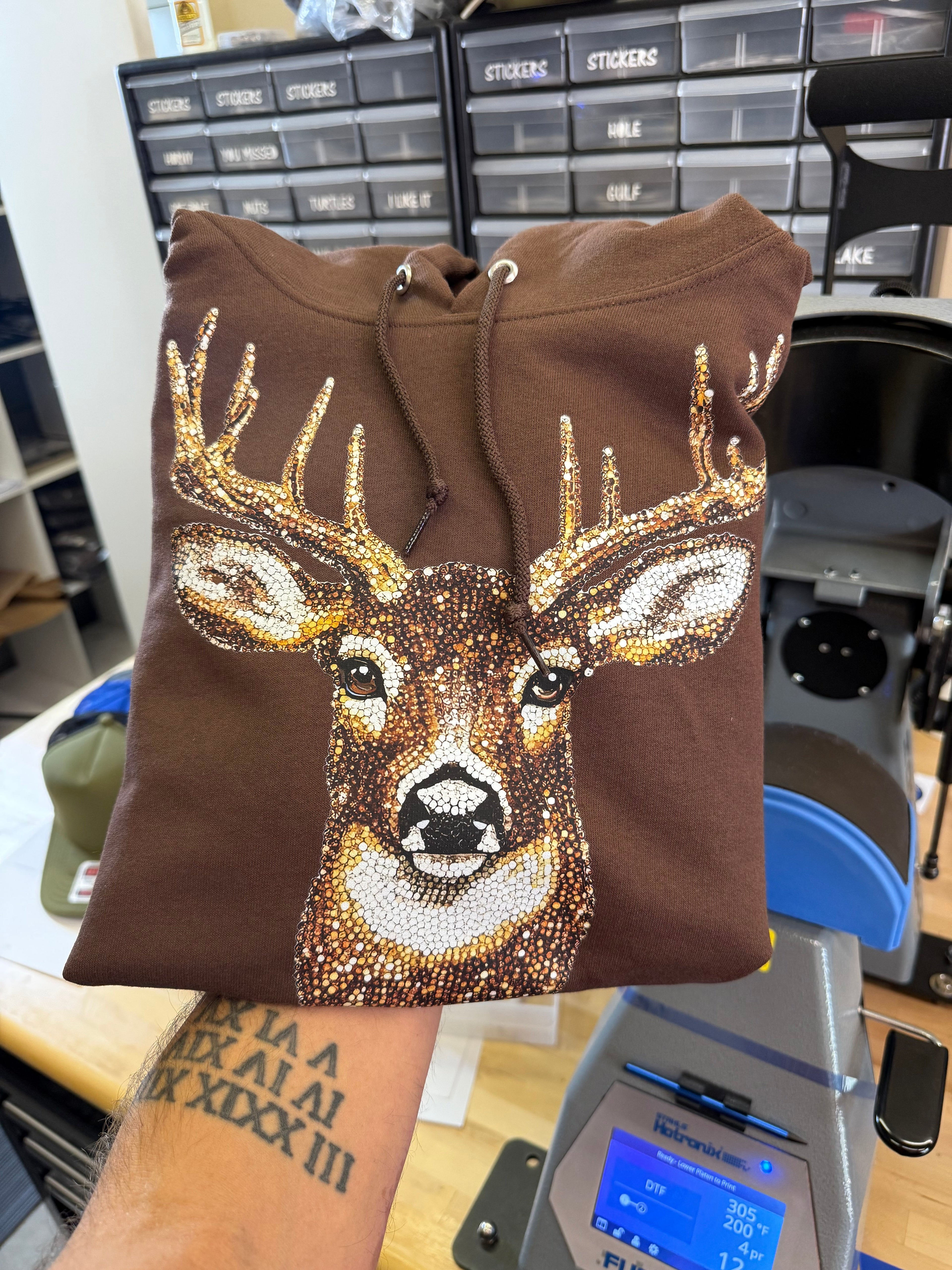 Faux Rhinestone Buck Hoodie