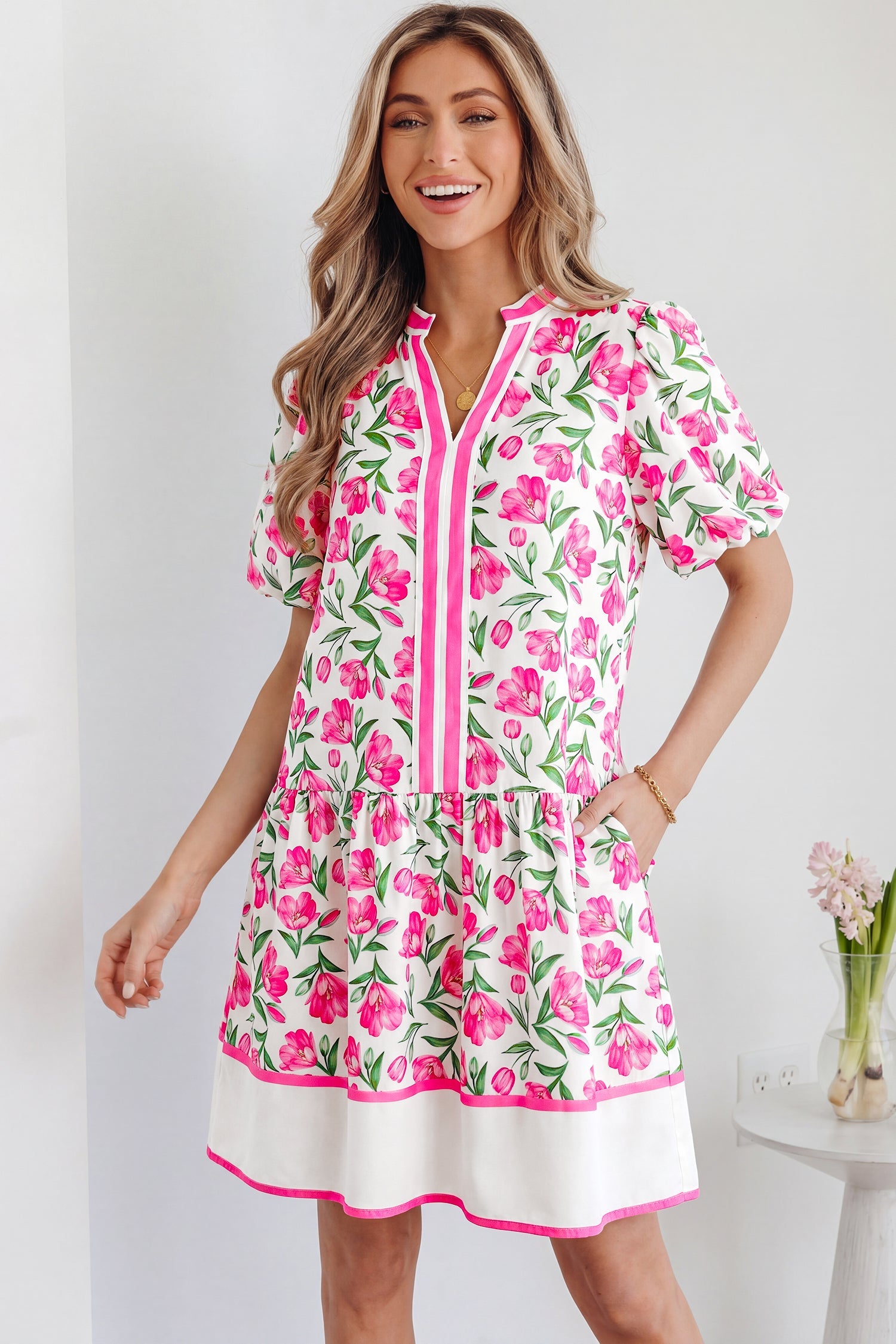 Aliya Block Trim Short Dress