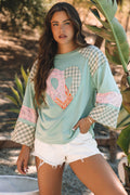 Emilia Plaid Floral Peace Heart Long Sleeve Top