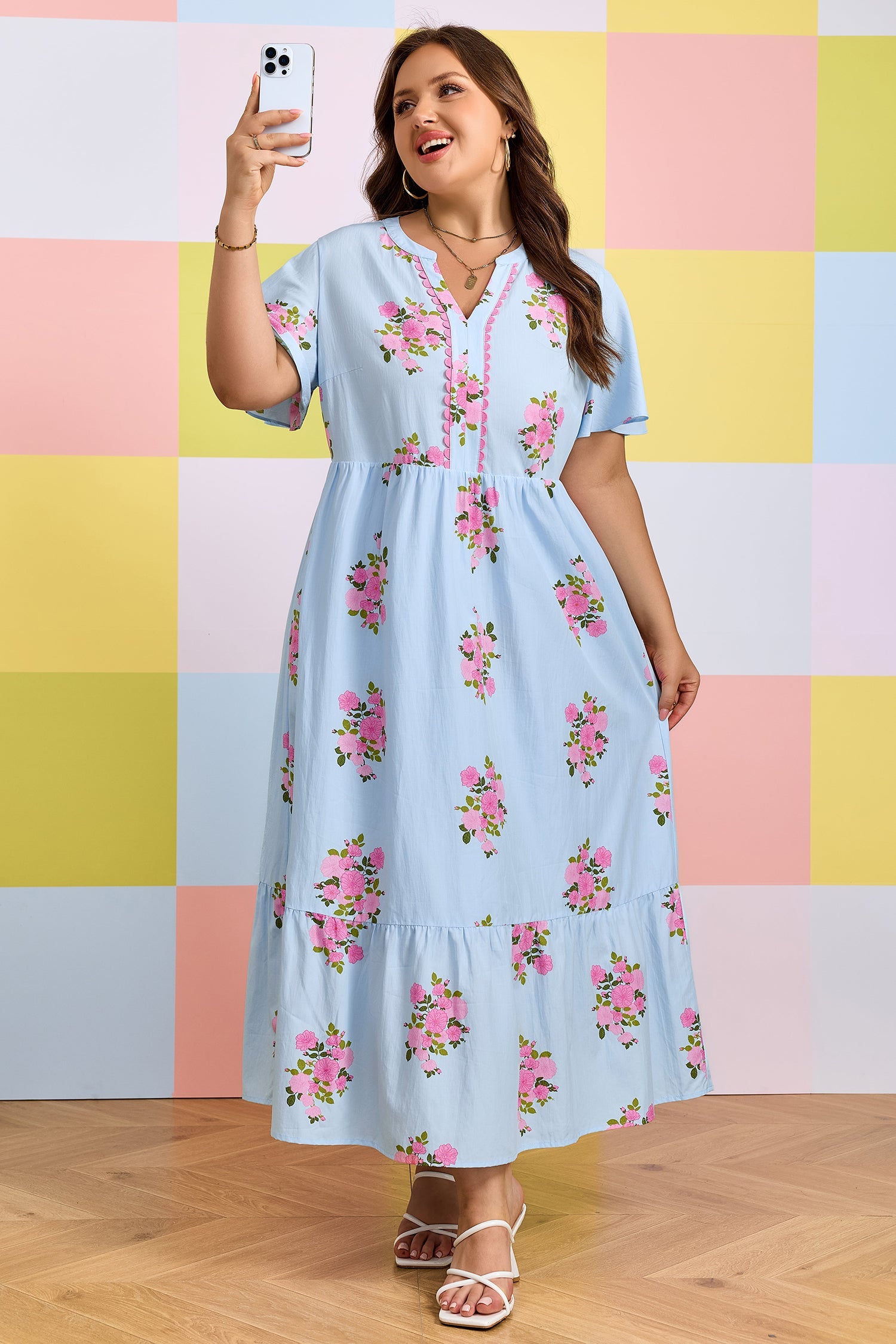 Lucy Print Scalloped Trim PLUS Dress