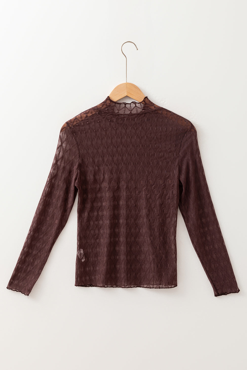 Ruth Sheer Mesh Patterned Lettuce Trim Top
