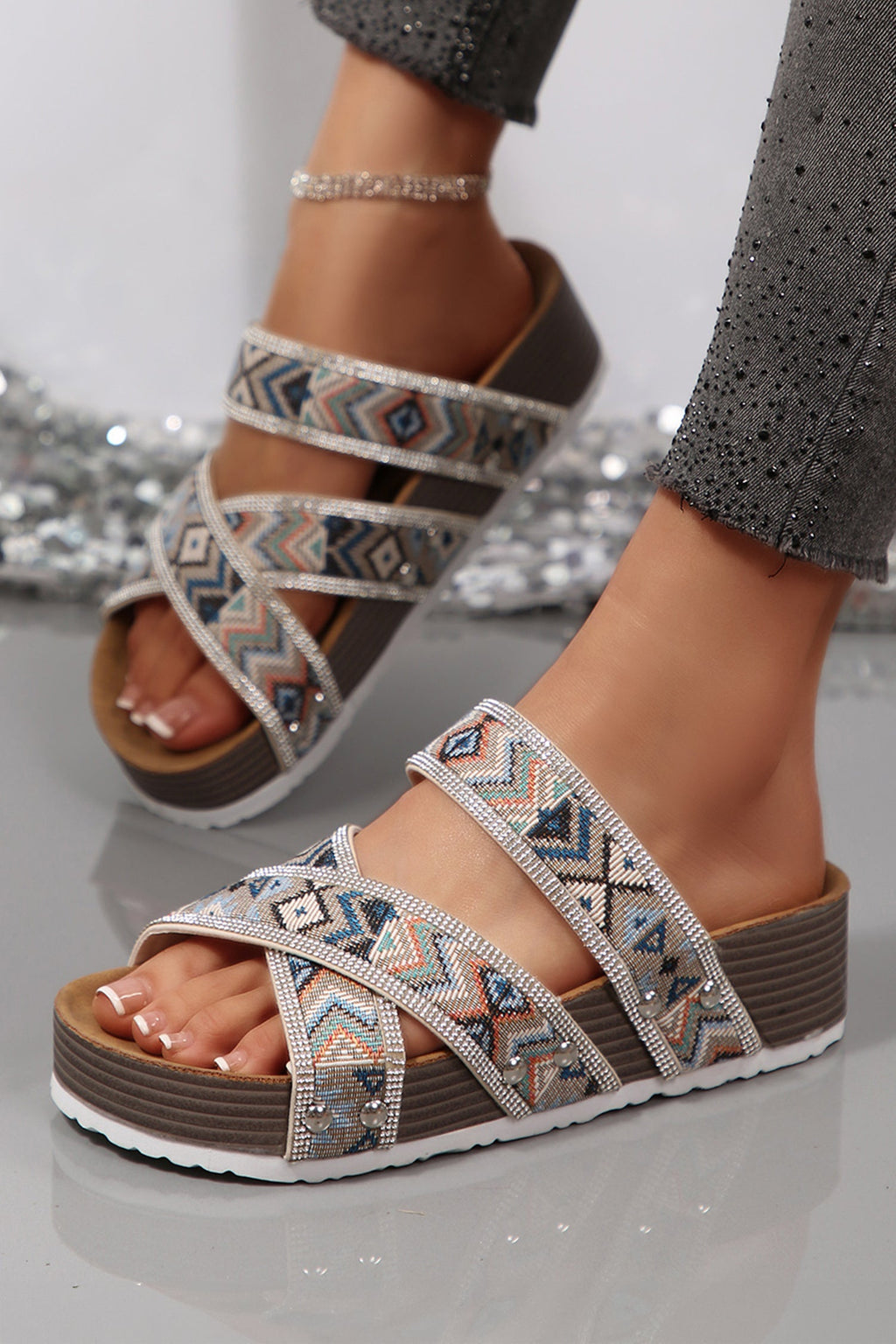 Caroline Strappy Hollowed Platform Slippers