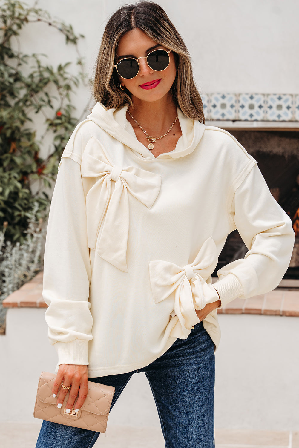 Raegwen Bow Detail Loose Hoodie