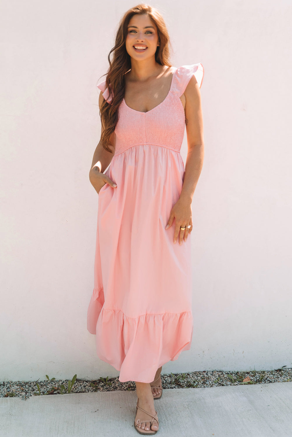 Ashlyn Flutter Sleeve Smocked Bodice Maxi Dress