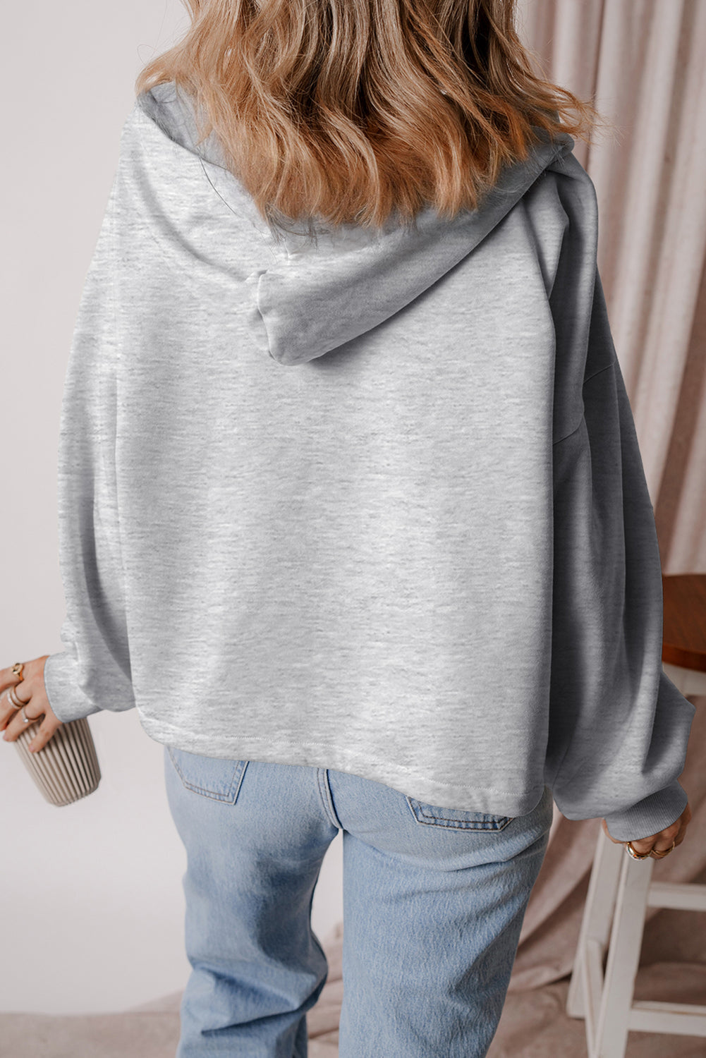 Kate Fleece Lined Half Zipper Kangaroo Pockets Loose Hoodie