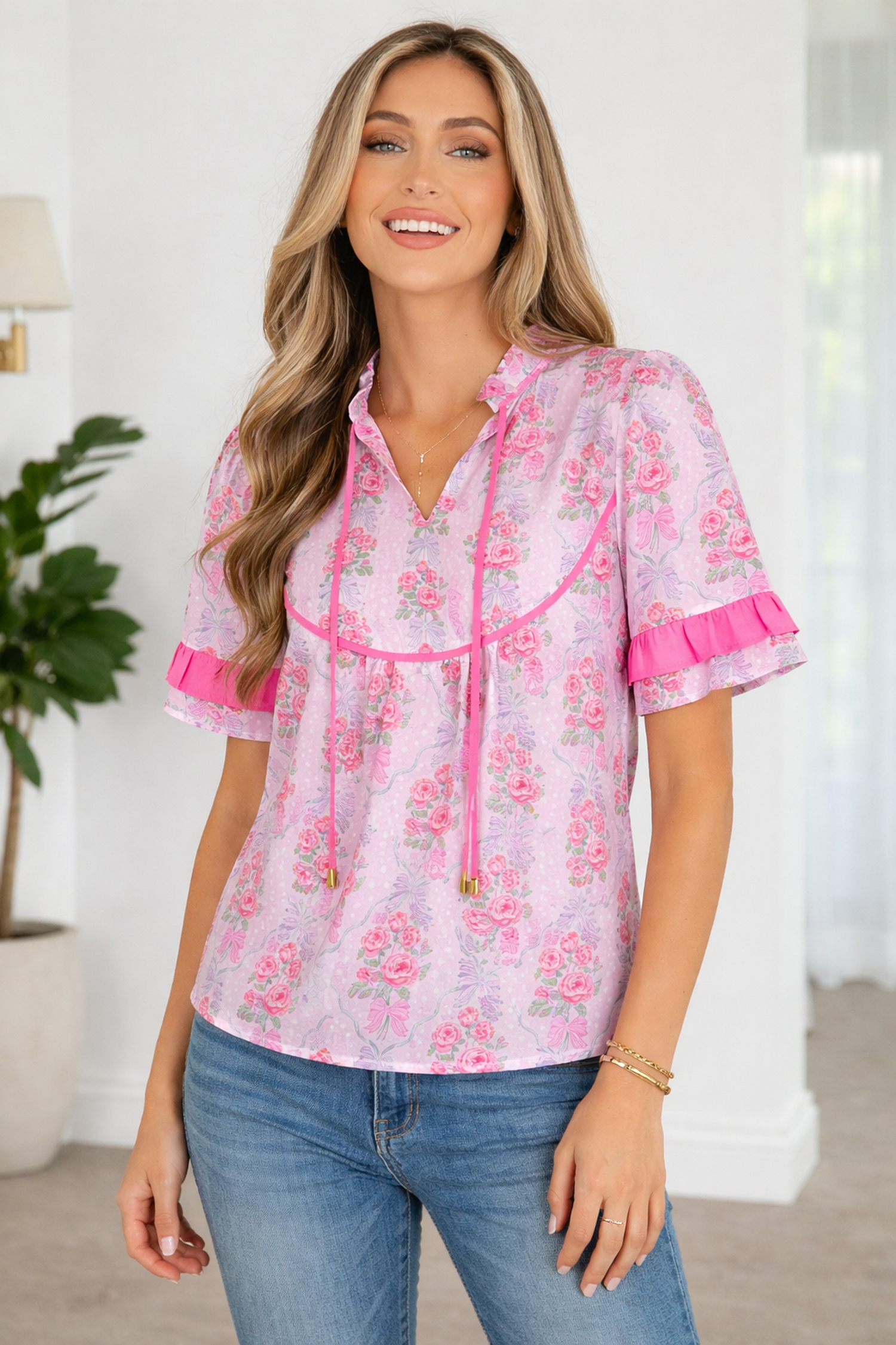 Keyla Ruffled Short Sleeve Blouse