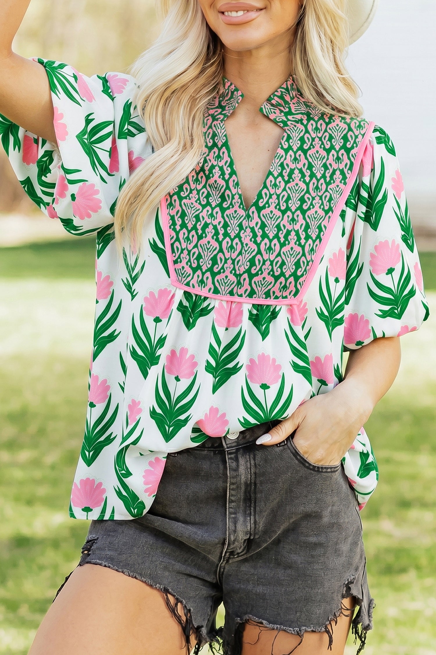 Amiri Sleeve Contrast Bordered Blouse