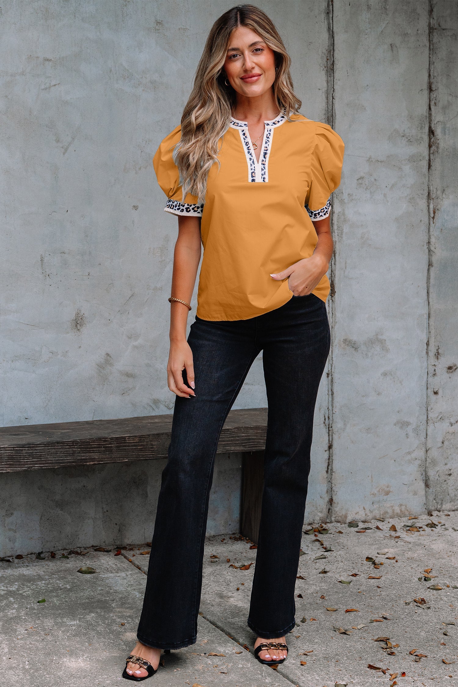 Gia Trim Puff Sleeve Blouse