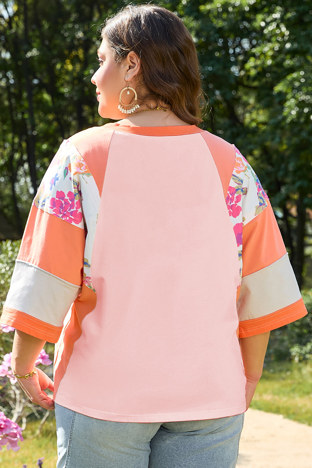 Selah Plus Size Floral Raglan Half Sleeve Top