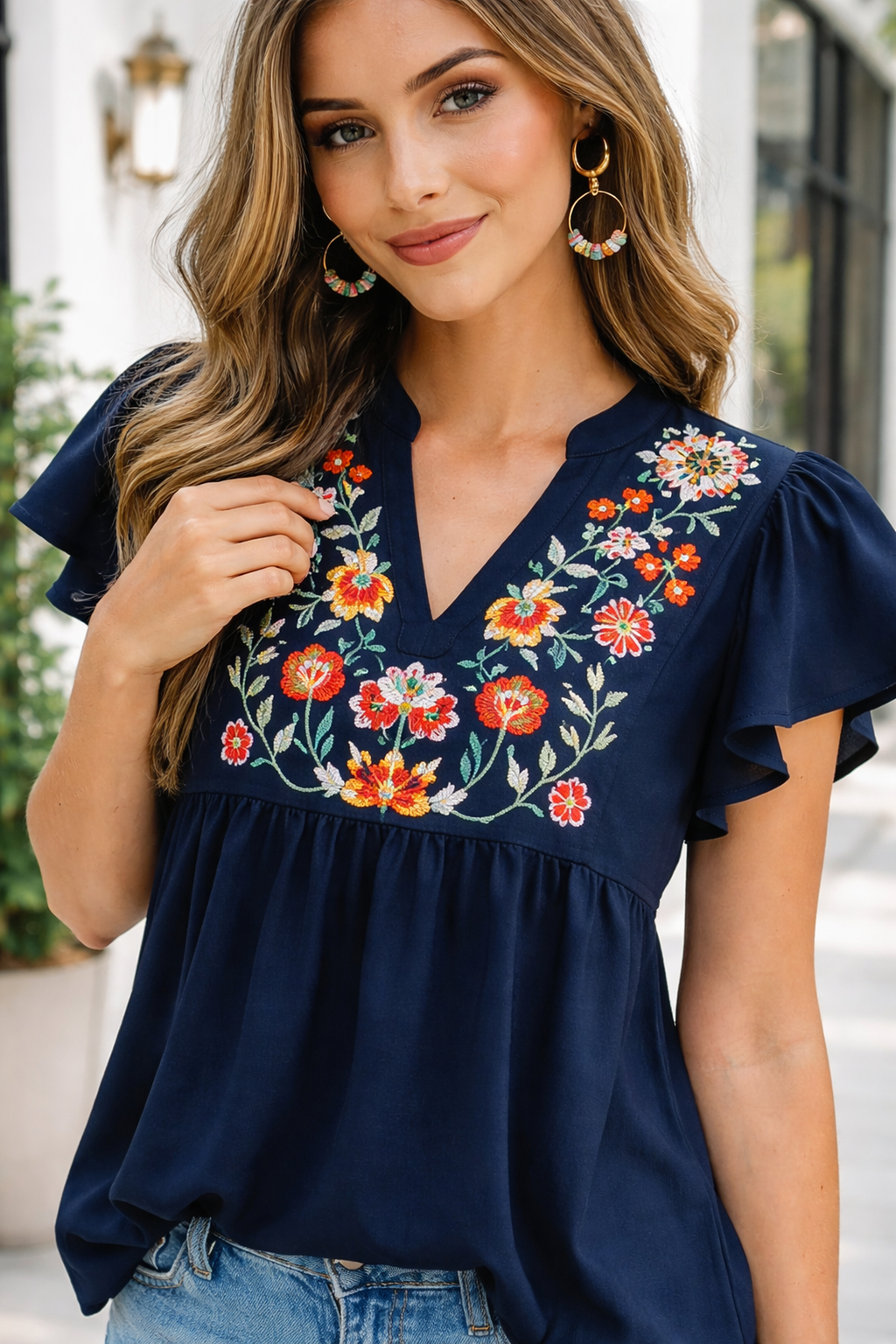 Erin Embroidered Detail Babydoll Blouse