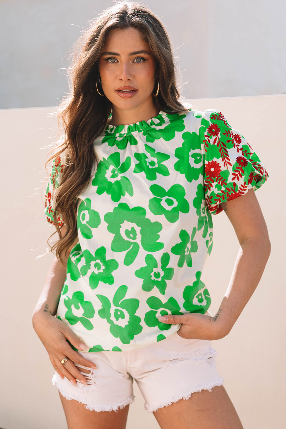 Maisy Embroidered Puff Short Sleeve Floral Blouse