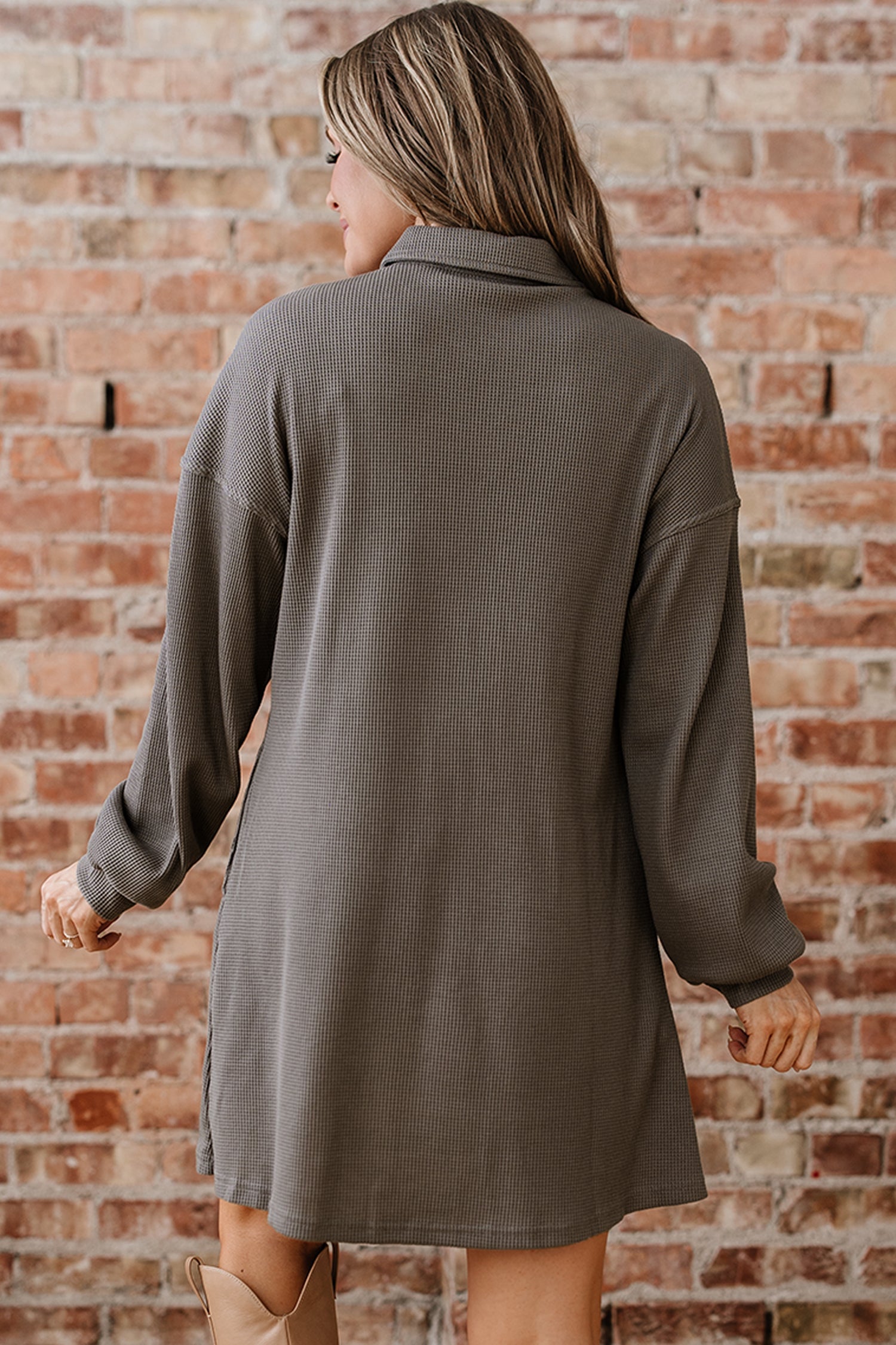 Viviana Taupe Waffle Knit Shirt
