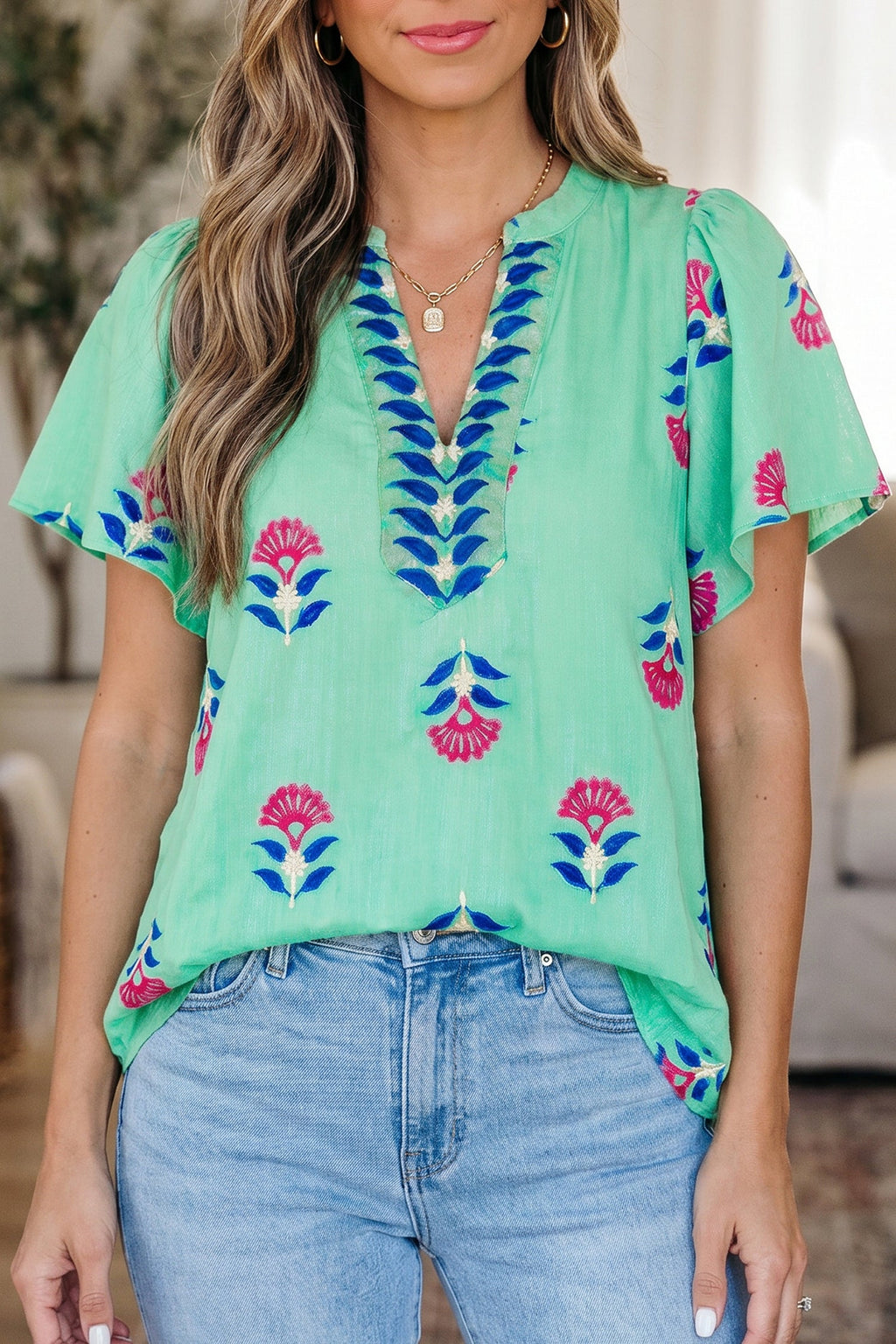 Gianna Floral Flutter Sleeve Blouse
