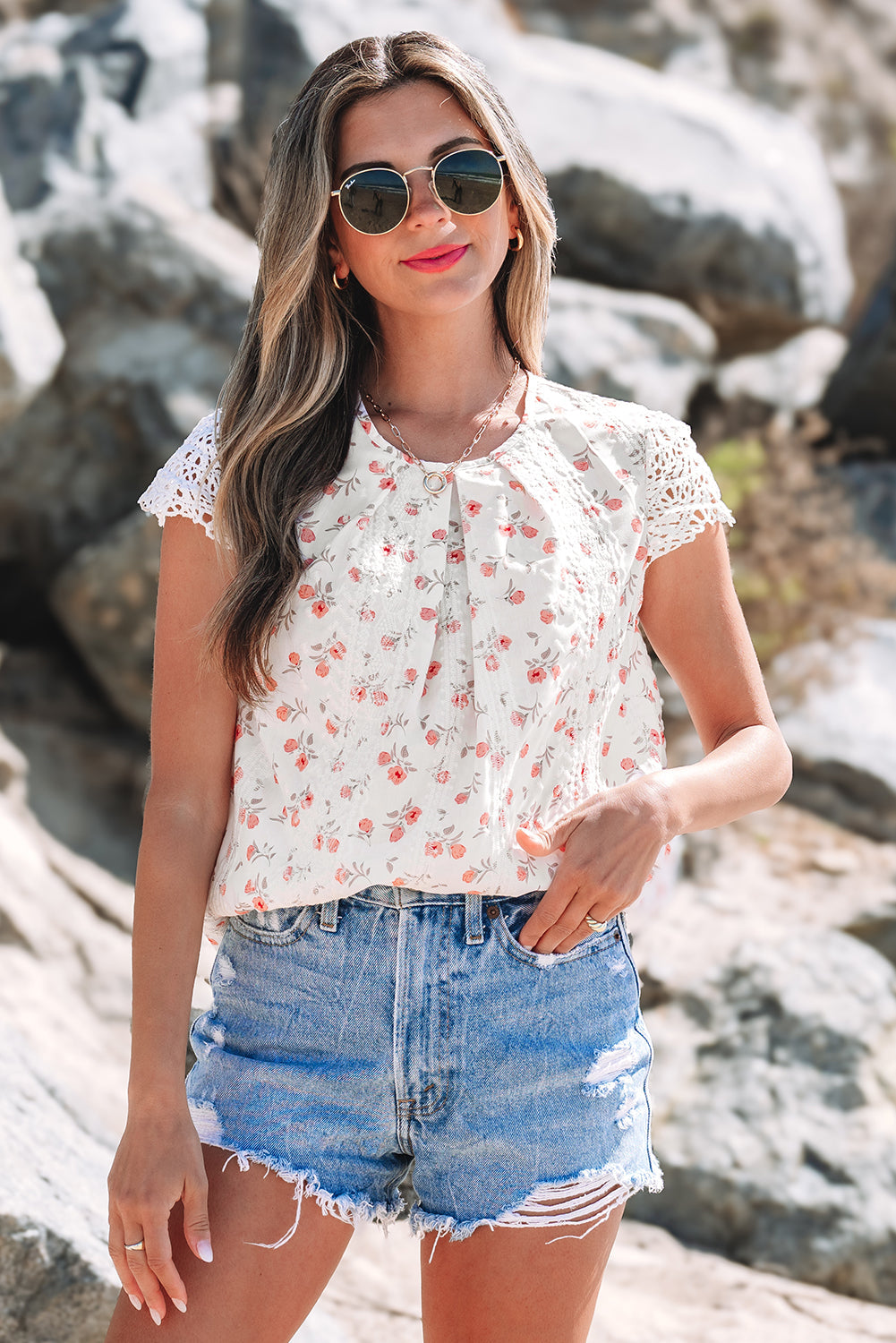 Estelle Crochet Cap Sleeve Blouse