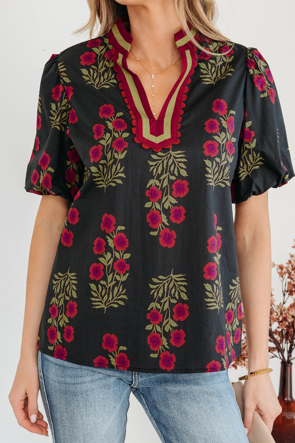 Zoe Contrast Slit Neckline Blouse