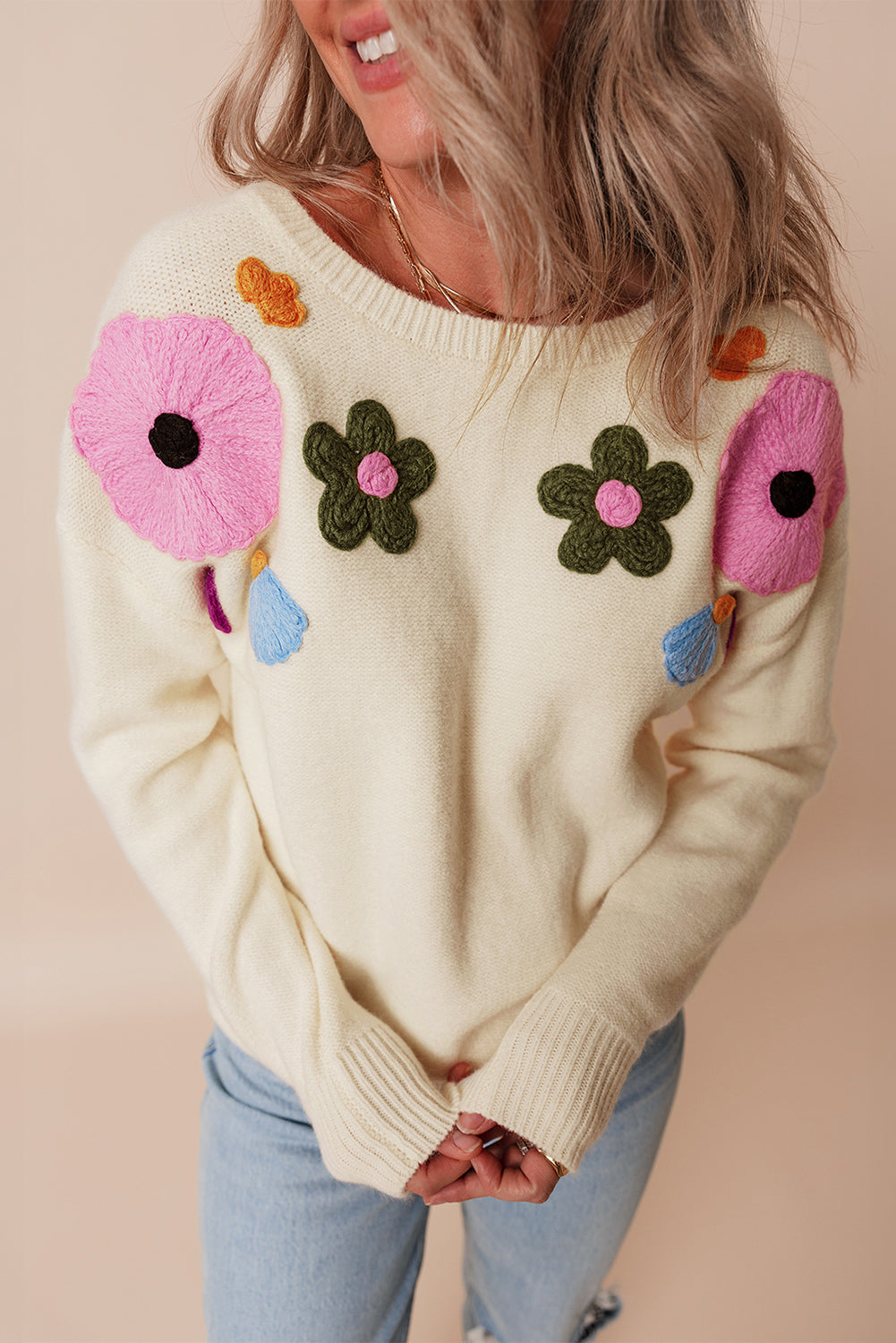 Tiana Pattern Ribbed Edge Sweater