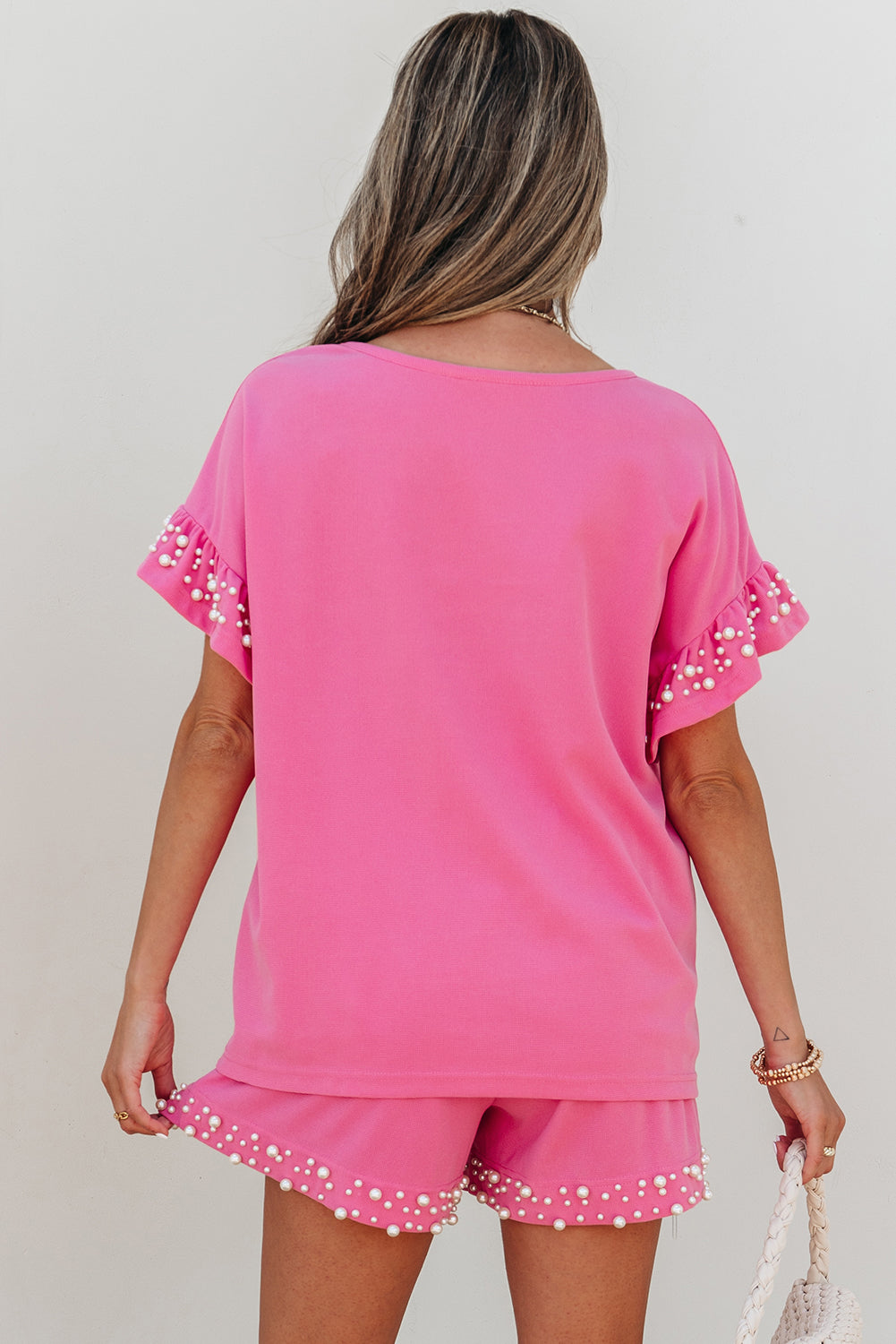 Honey Textured Pearled Ruffle Sleeve 2 Piece Set