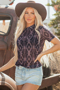 Lillian Aztec Short Sleeve Mesh Top