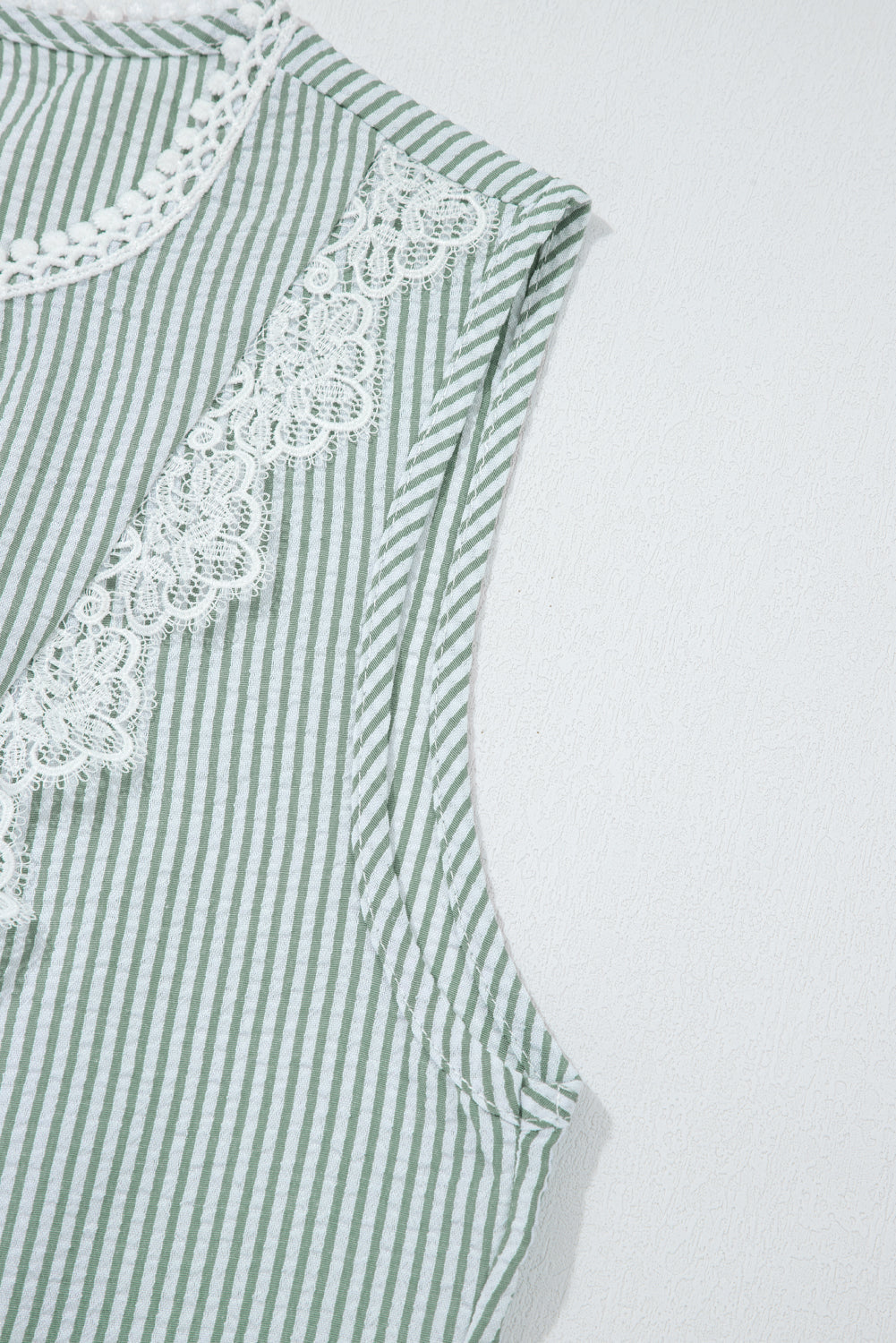 Meredith Stripe Lace Patchwork Crew Neck Tank Top