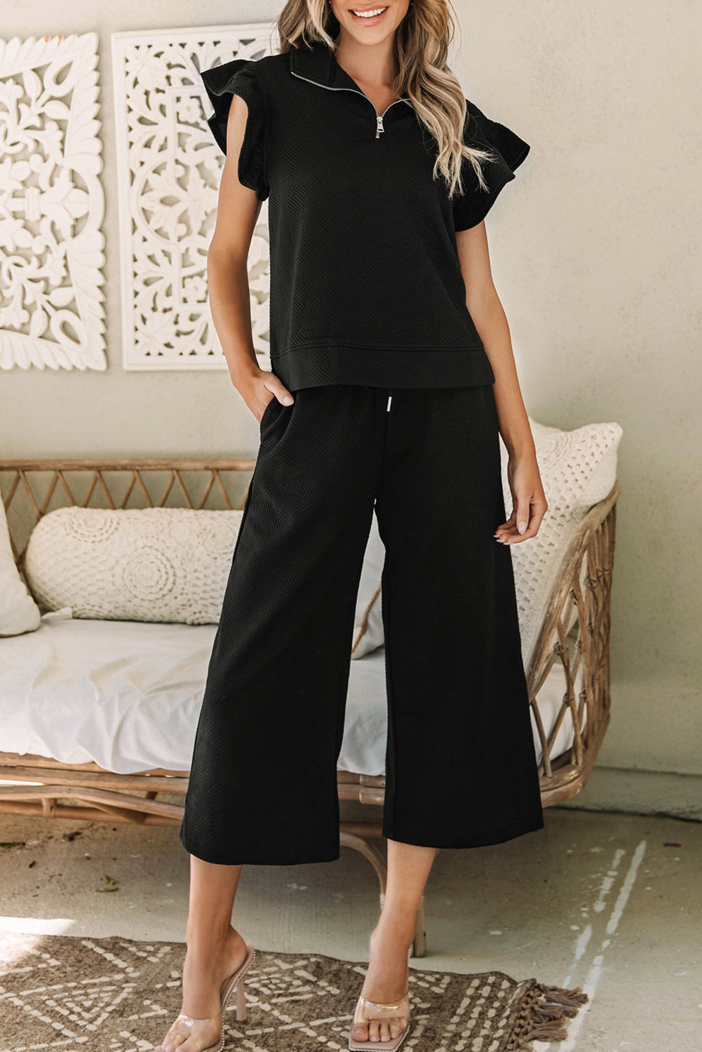 Alyssa Textured Flutter Sleeve Top