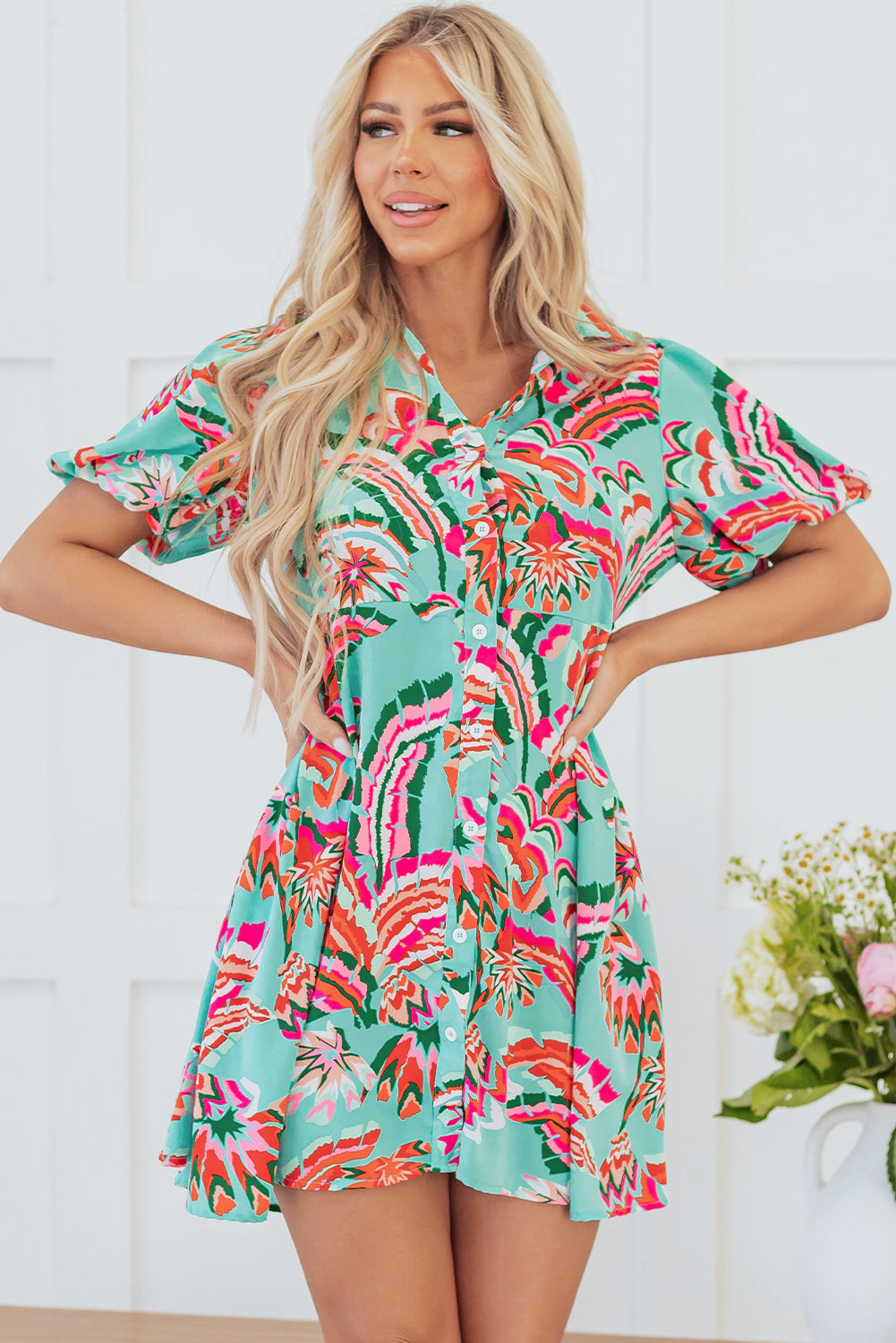 Erin Lace-up High Waist Buttoned Mini Dress