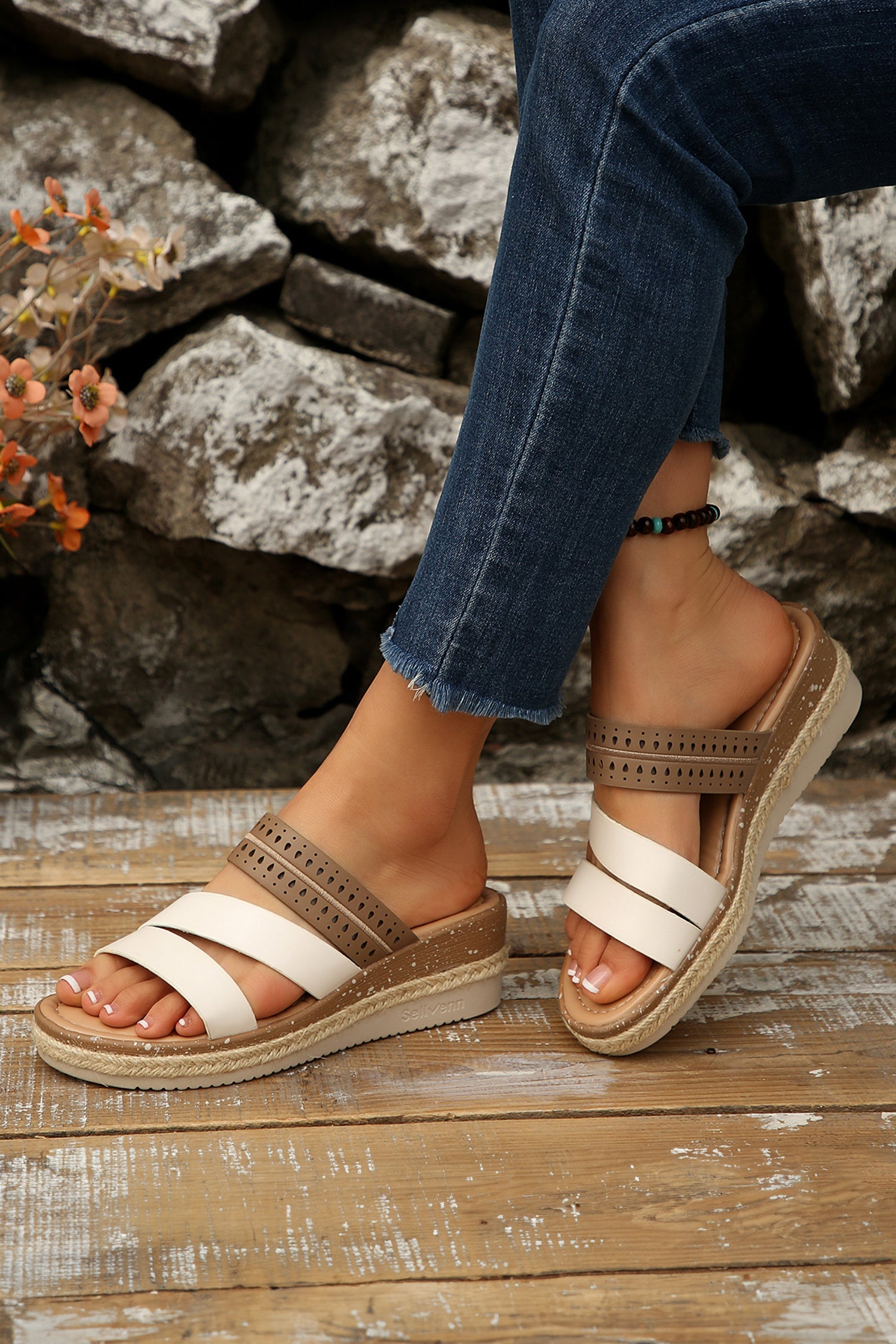 Nevaeh Straps Platform Wedge Slippers