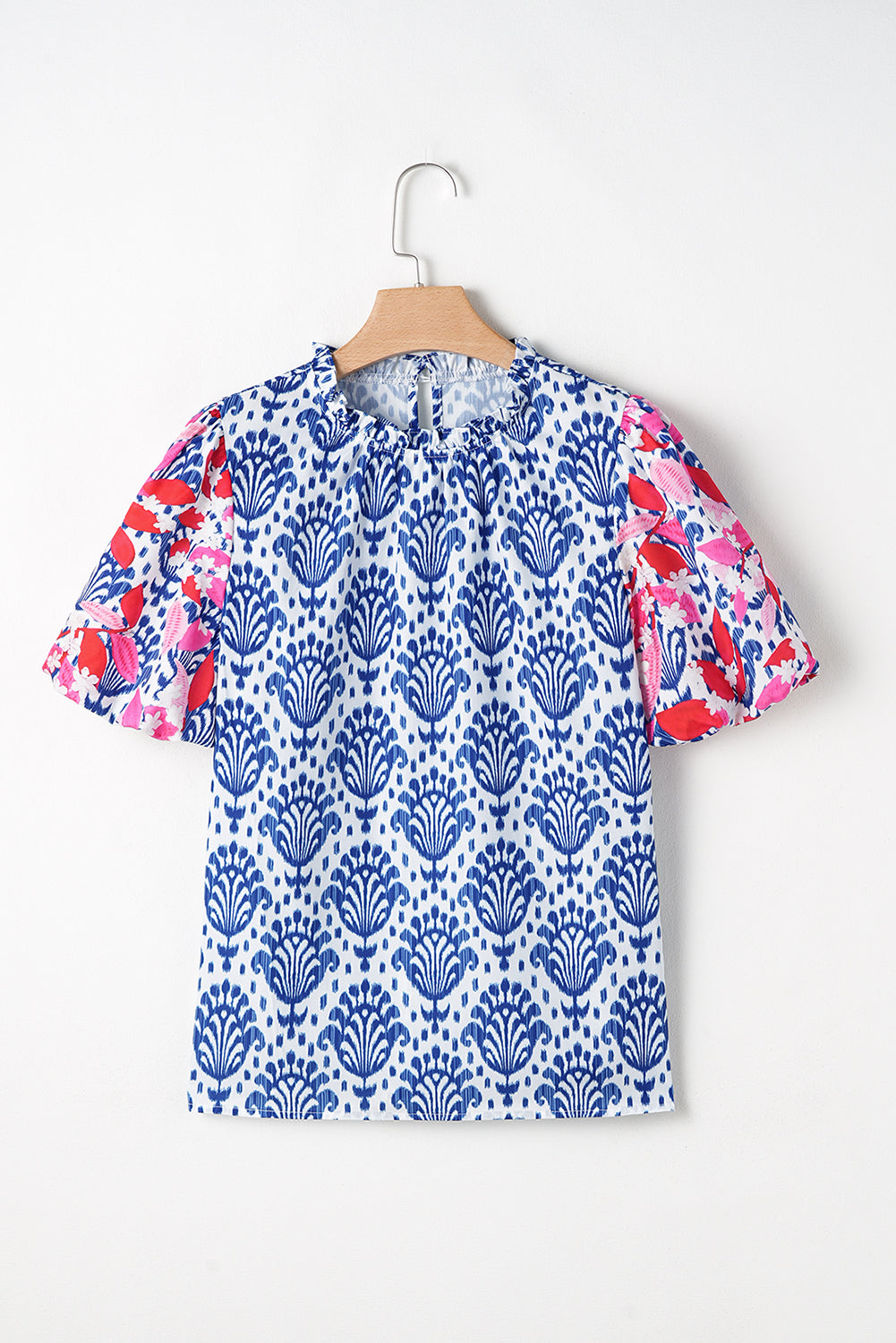 Julieta Floral Puff Sleeve Frilled Neck Blouse