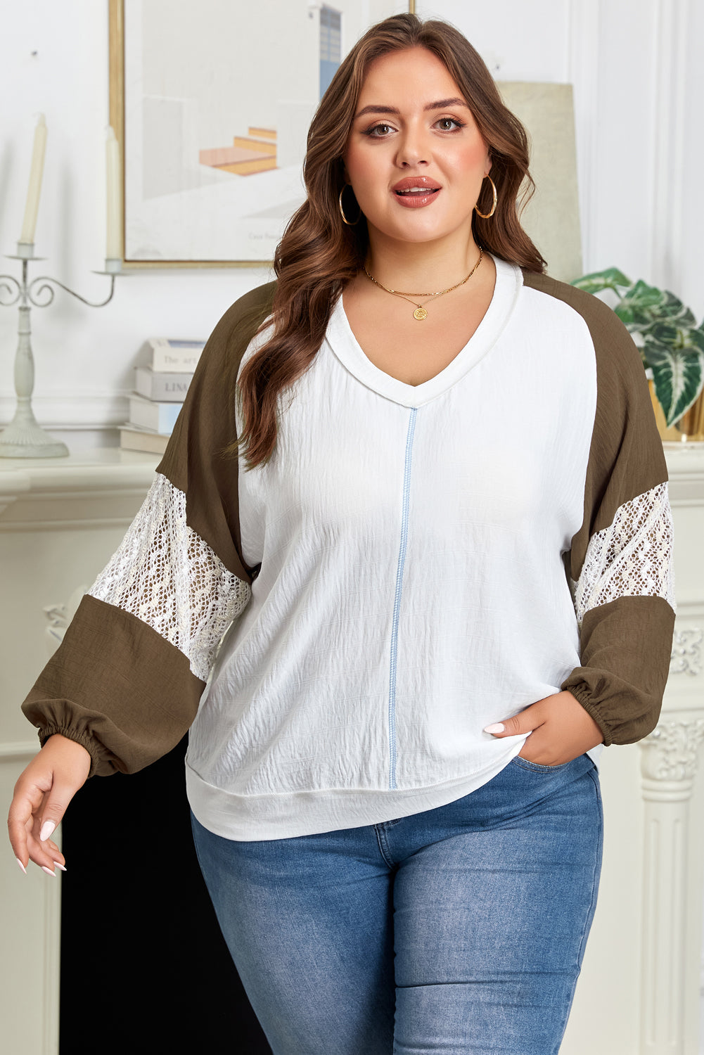 Julietta Patchwork Balloon Sleeve PLUS Blouse