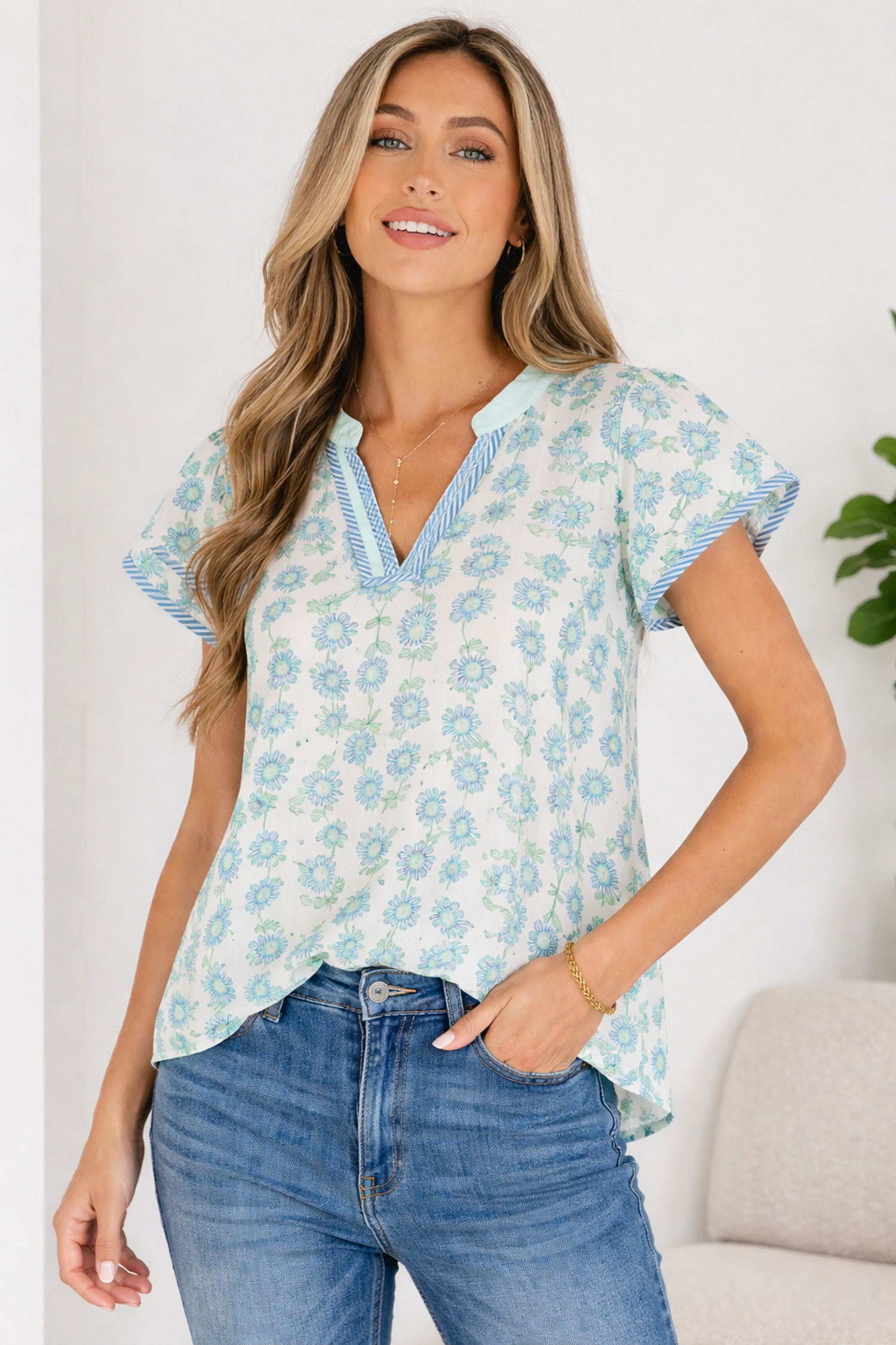 Keilani Patchwork Flutter Sleeve Blouse
