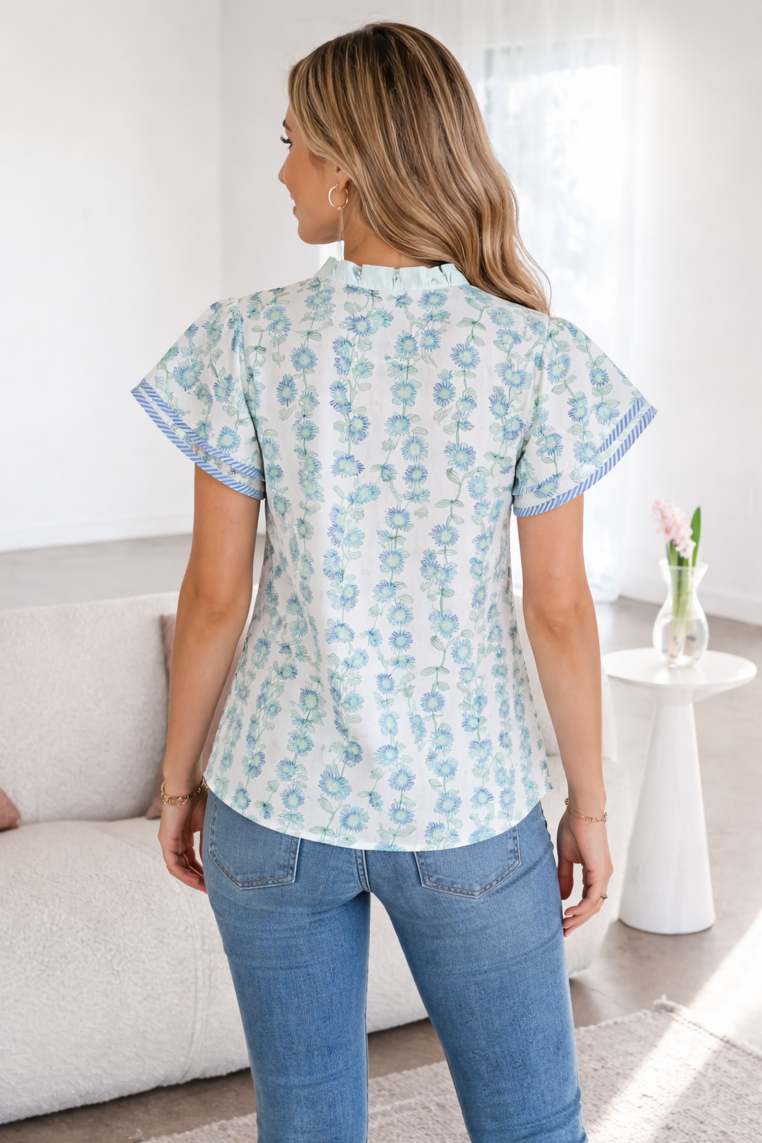 Keilani Patchwork Flutter Sleeve Blouse