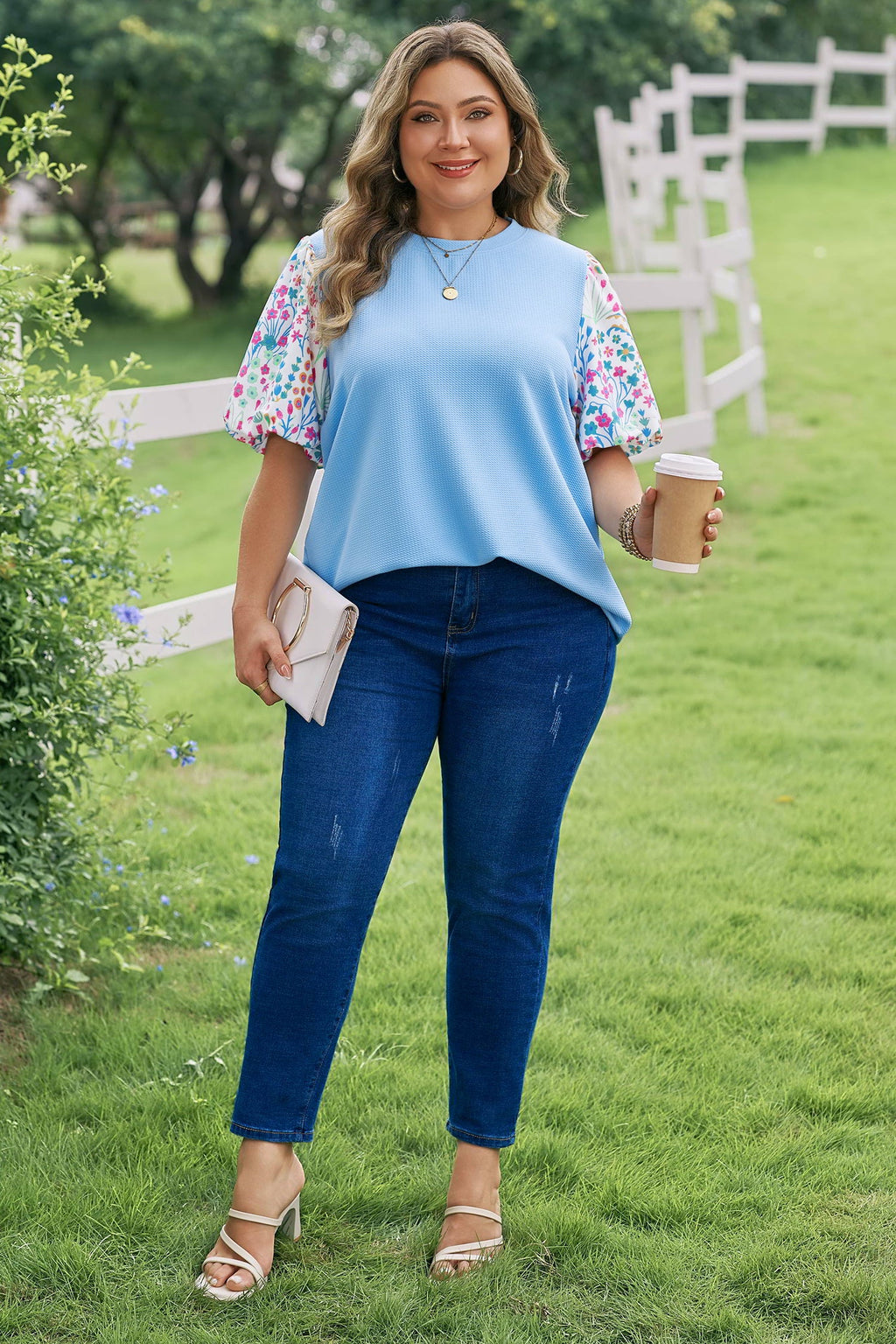 Raelynn Contrast Floral Sleeve PLUS Top