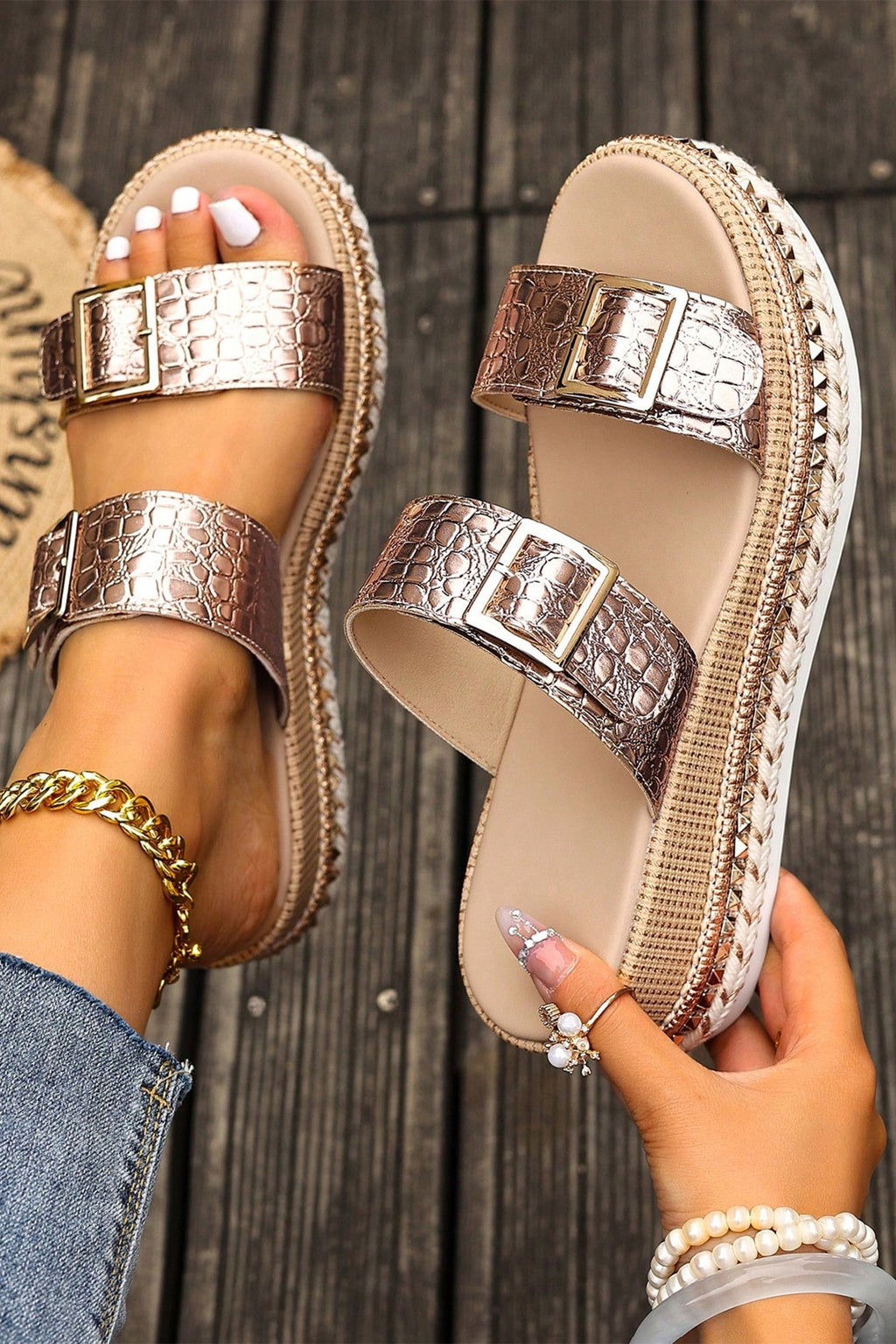 Cattleya Buckle Wedge Platform Slippers