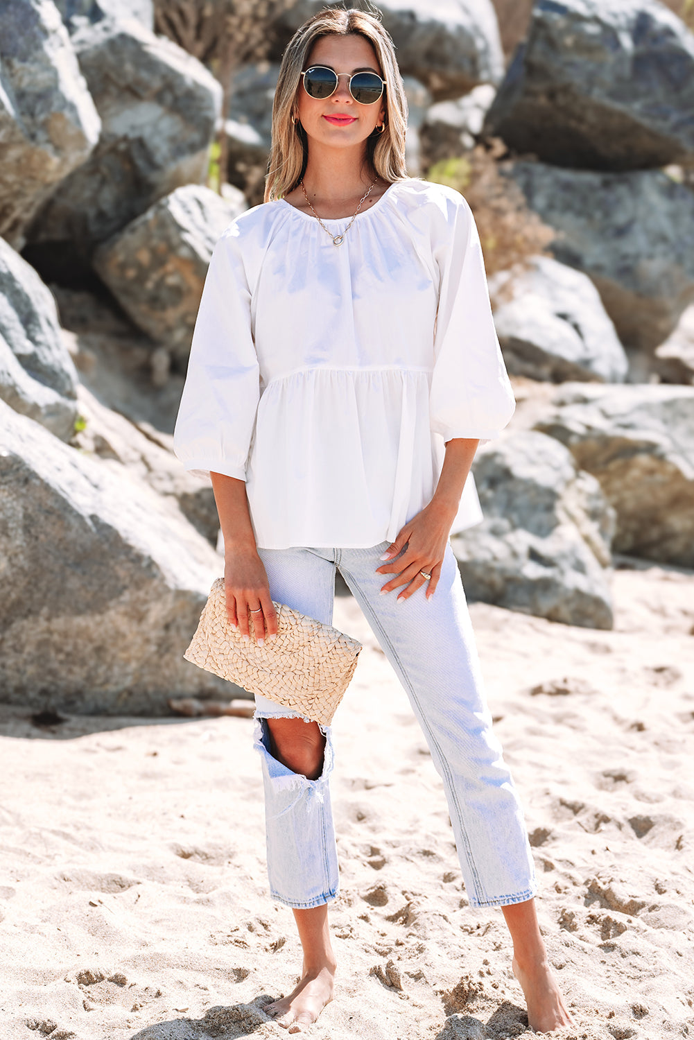 Paula Bow Knot Cutout Back Blouse