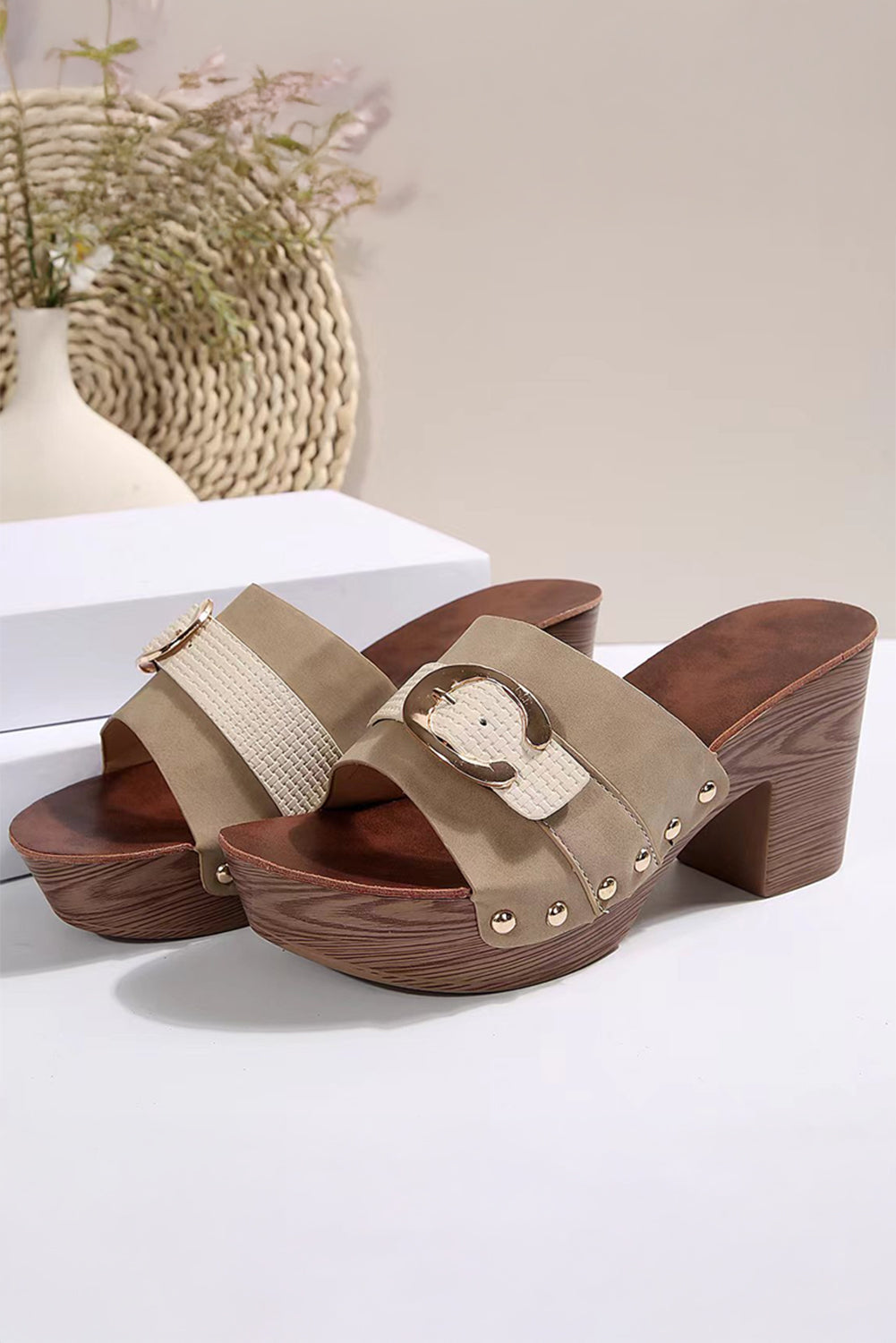 Erin Studded Chunky Heel Slippers
