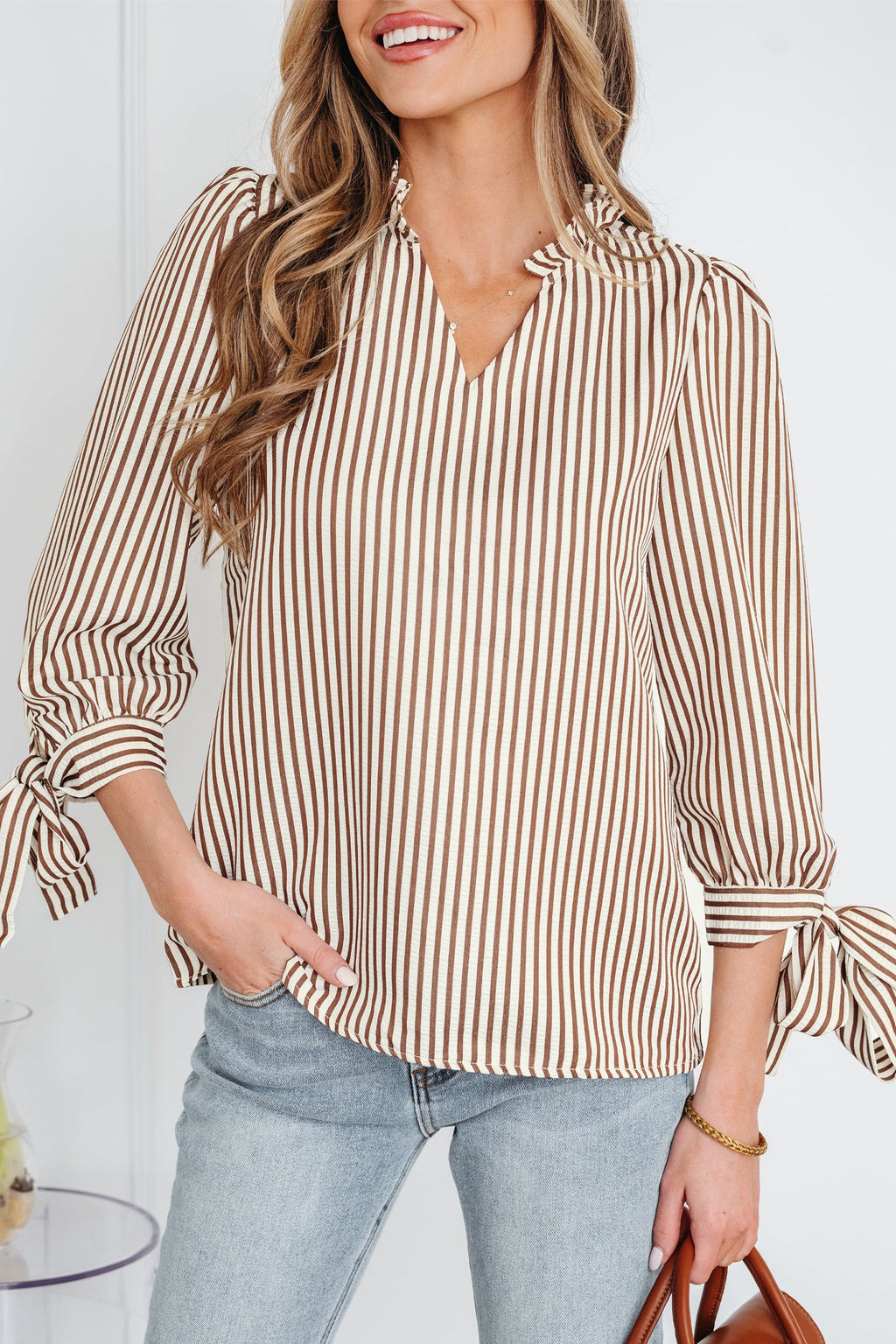 Blair Tied Cuffs Seersucker Blouse