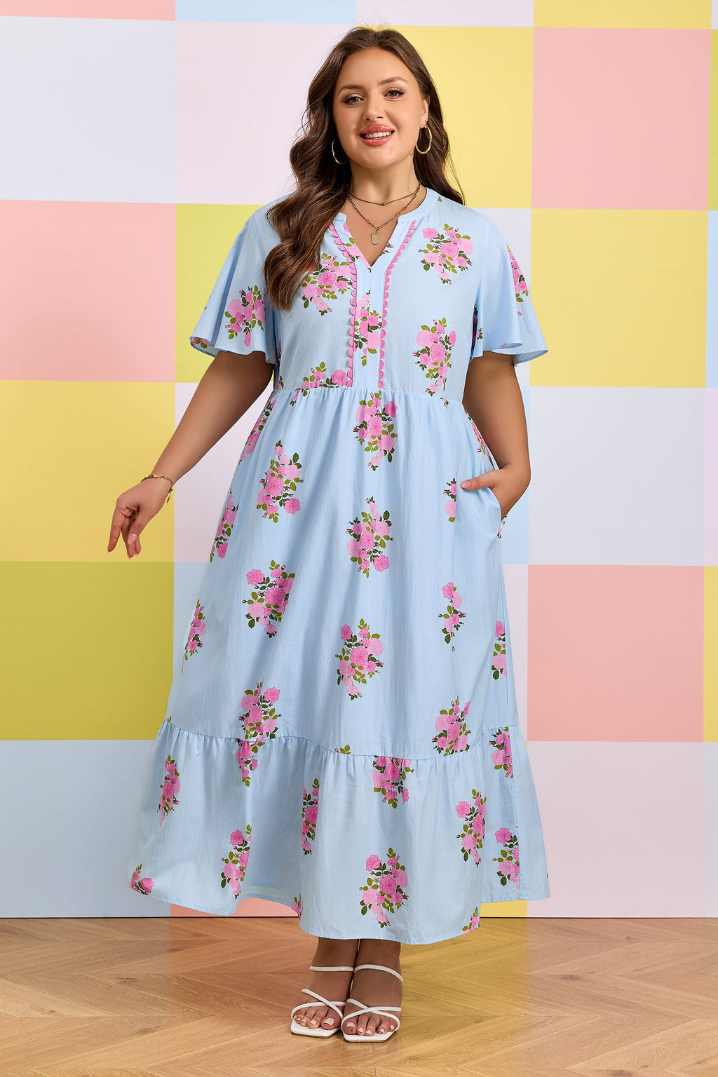 Lucy Print Scalloped Trim PLUS Dress