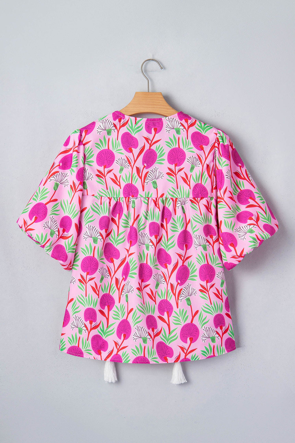 Jade Patchwork Tassel Tie Blouse