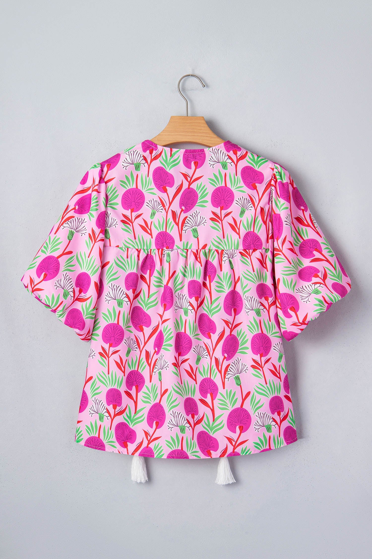Jade Patchwork Tassel Tie Blouse