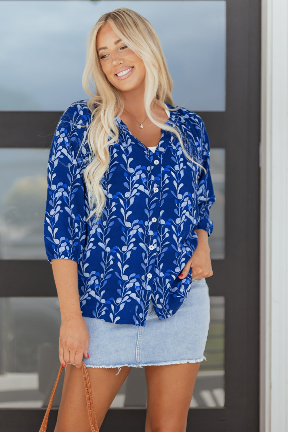 Miley Bracelet Sleeve Notched Blouse
