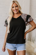 Emryn Leopard Ruffled Sleeve V Neck Top