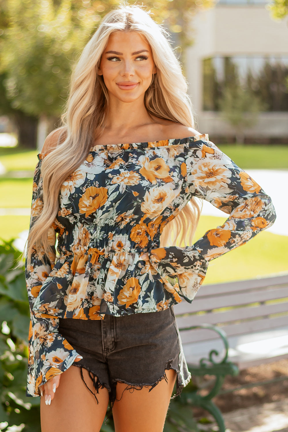 Azalea Sleeve Smocked Peplum Top