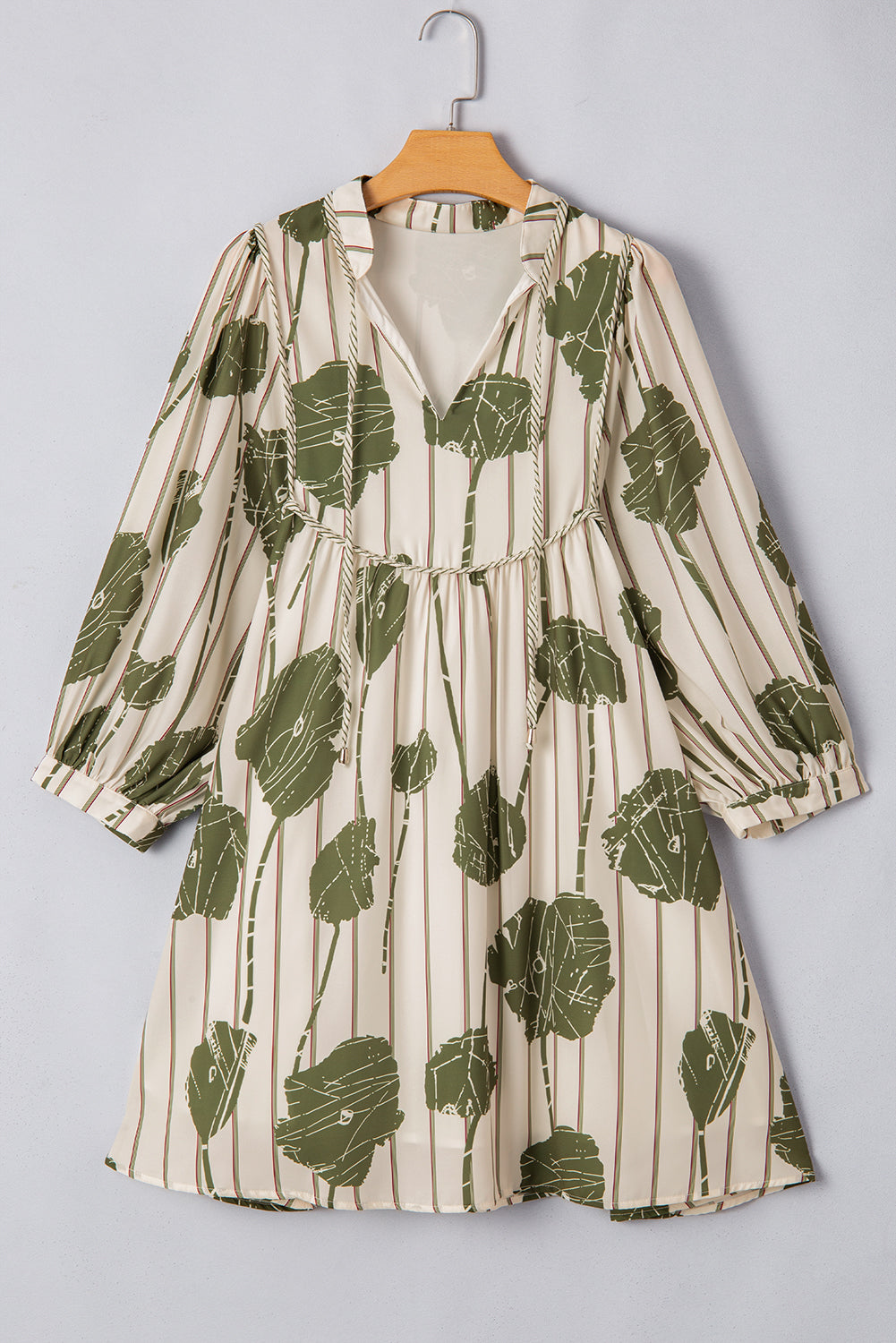 Angie Floral Striped Piping Puff Sleeve Dress